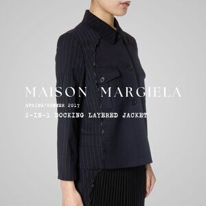 MAISON MARGIELA SS17 Navy 2-In-1 DOCKING LAYERED Wool Jacket Sz IT 38